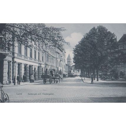 Lund Bantorget Och Klostergatan Horse & Cart Antique Sweden Swedish Old Postcard