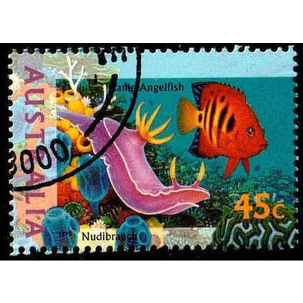 Australia 1995 Marine Life 45c Used Stamp Nudibranch & Angel Fish.