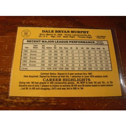 1985 Donruss, 2-Cards, DALE MURPHY, Braves #66