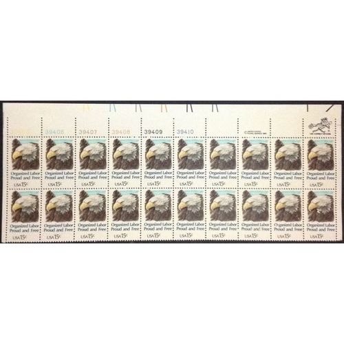 US Stamp #1831 mint: 1980 15c Organized Labor, Proud and Free MNH plate block 20