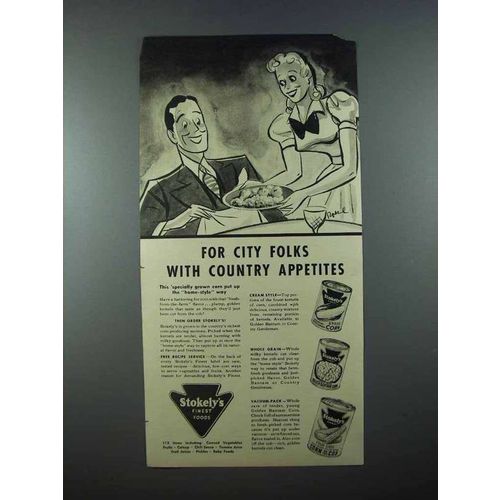 1940 Stokely's Corn Ad - City Folks Country Appetites