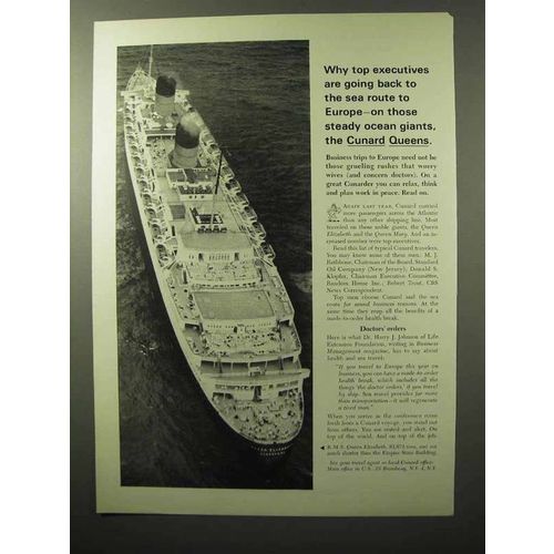 1964 Cunard Cruise Ad - Top Executives Are Going Back