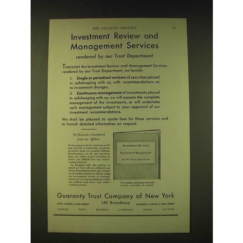 1933 Guaranty Trust Company of New York Ad - Investment review
