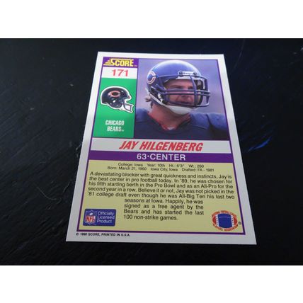 1990 Score Football Card # 171 Jay Hilgenberg Excellent-Mint (6) Chicago Bears