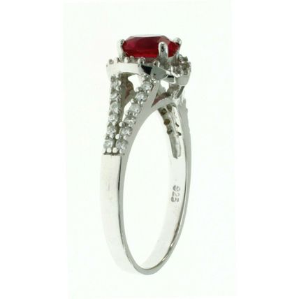 New Real 925 Sterling Silver Fashion Jewelry Halo Wedding Ring Red and White CZ