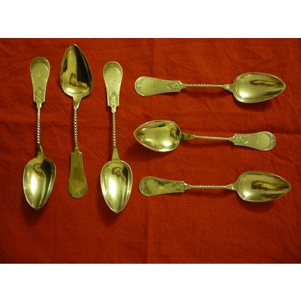 SET OF 6 STERLING SILVER TWISTED STEM SOUP SPOONS SEYMOUR CONNECTICUT