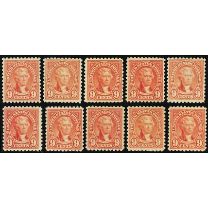 590, Mint FVF NH 9¢ WHOLESALE Lot - TEN Stamps CV $125.00 * Stuart Katz