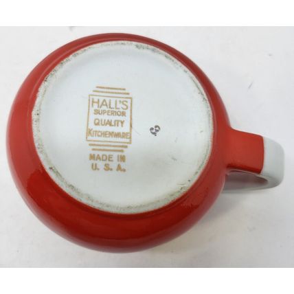 Hall’s Superior Quality Kitchenware Red Sugar Bowl with White Handle (G14)