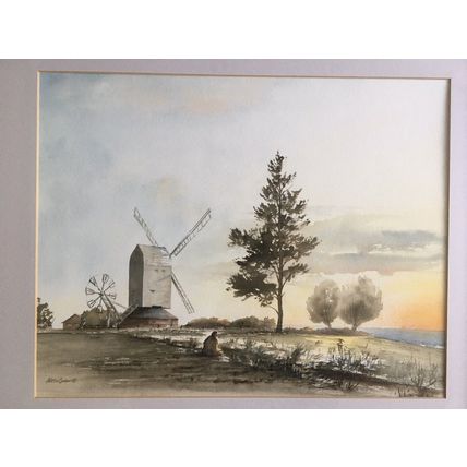 Original Watercolour Painting Cromer Mill Post Mill by Martin Cowan 1981