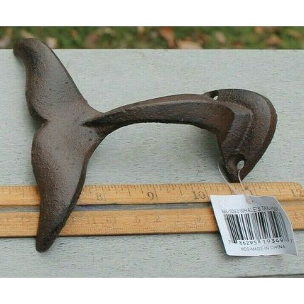 New Cast Iron Whale Fin Hook Small Towel Coat Hat Rack Nautical Seaside Decor