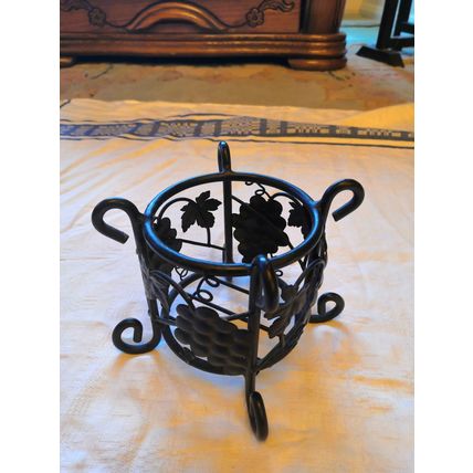 Vintage, Metal, Black, Leaf & Grape Pattern, Decorative Plant Pot Basket/Holder