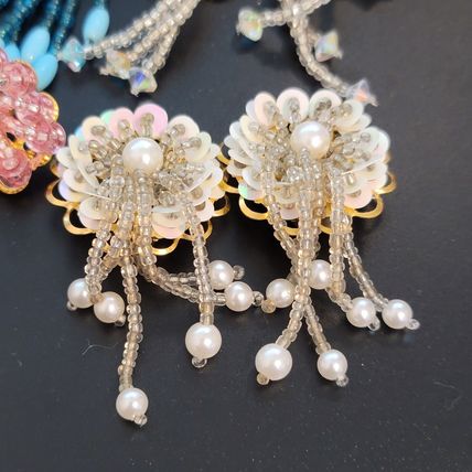 Lot of 4 Sequin Beaded Flower Earrings