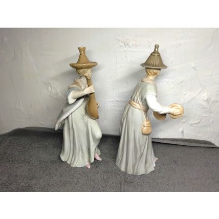 Vintage Toyo Japan Woman Figurine Playing Mandolin Man Figurine Hand Cymbals