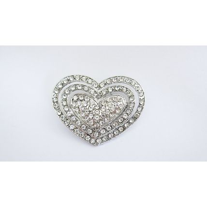 Small/medium silver heart crystal hair pin clip barrette for fine thin hair