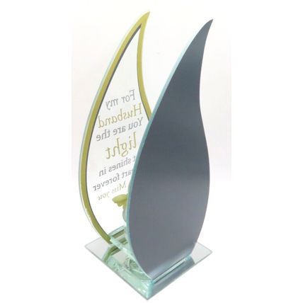 Flame Shaped Husband Tea Light Holder Memorial Verse Glass 20 CM Gift Sentiment