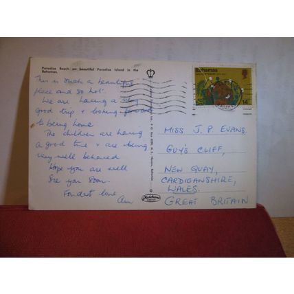 PARADISE BEACH ON PARADISE ISLAND, BAHAMAs, WEST INDIES used postcard 1974 pm =