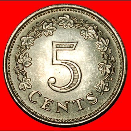 Ⰶ GREAT BRITAIN (1972-1981):MALTA★5 CENTS 1977 UNC DOLPHINS★LOW START★NO RESERVE