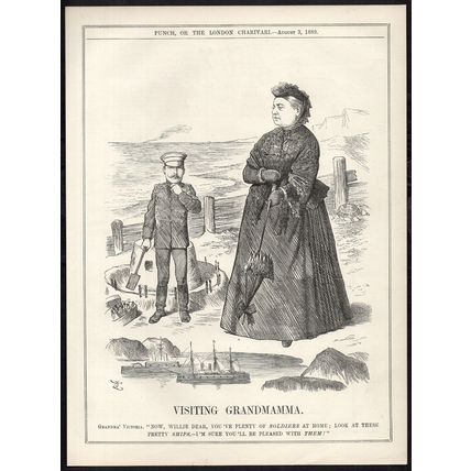 VISITING GRANDMAMMA 1889 Sir John Tenniel Queen Victoria PUNCH CARTOON PAGE
