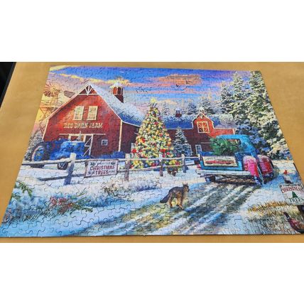 Majestic Puzzles Holiday Puzzle Series Red Barn Tree Farm 500 Piece Jigsaw