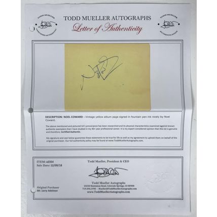 Noel Coward (d. 1973) Signed Autographed Vintage Signature 8.5x11 Display
