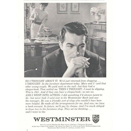WESTMINSTER BANK :- Original Vintage 1961 Advert UK-POST FREE