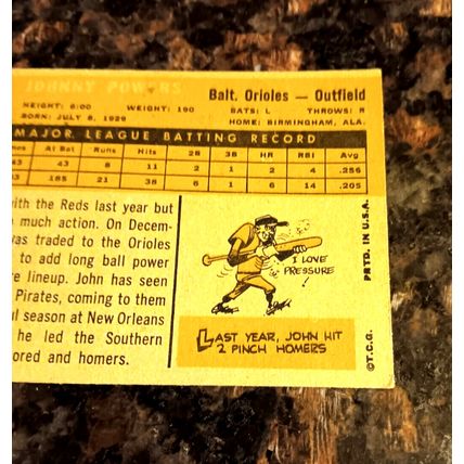 1960 Topps 422 Johnny Powers Baltimore Orioles Outfield 5.0 EX No Crease