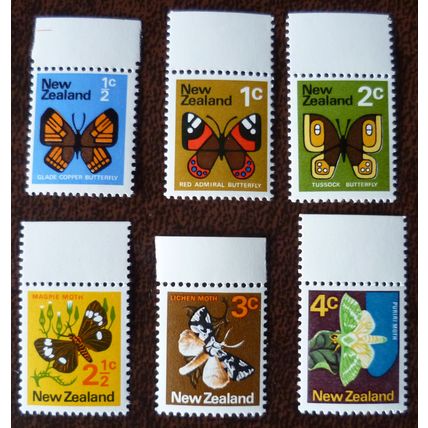 New Zealand 1971 Definitives Insects Moths Butterflies 6 mint stamps SG914-9