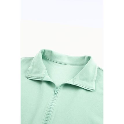 Green Zip Front Pocketed Pullover Sweatshirt