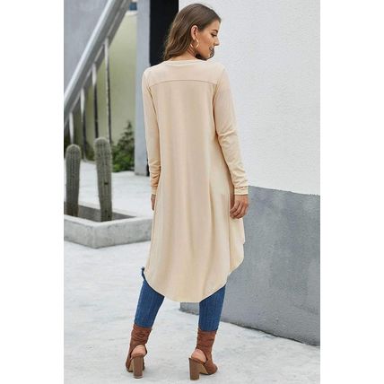 Apricot Selected Button Pocketed High Low Cardigan