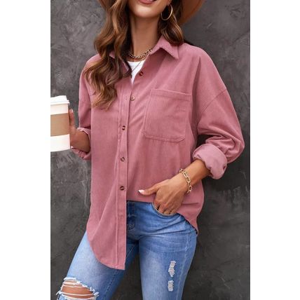 Pink Corduroy Button Pocket Shirt