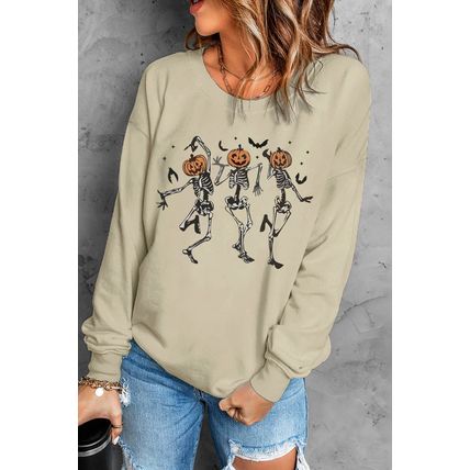 Gray MOM STER Halloween Pumpkin Graphic Crew Neck Top