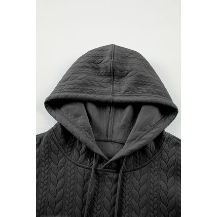 Gray Cable Textured Baggy Solid Hoodie