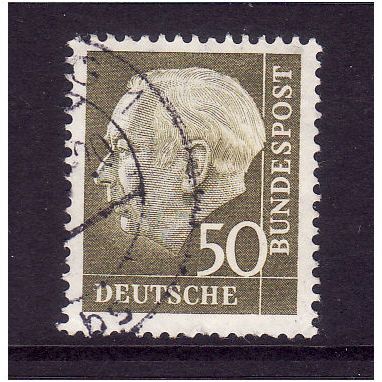 GERMANY 1954 50pf OLIVE PRES HEUSS SG 1122e FINE USED