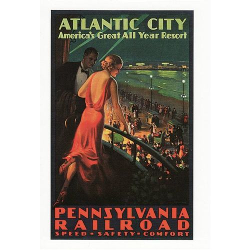 USA Railway Poster Art Postcard Atlantic City Pennsylvania Railroad Eggleston
