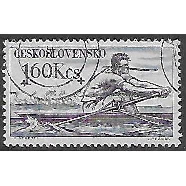 Mi 1120: 1 Kč 60 slate-violet/pale blue Sports Events of 1959: Rowing.