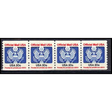 O135 20c Eagle Very Fine MNH Strip of 4 KA2027