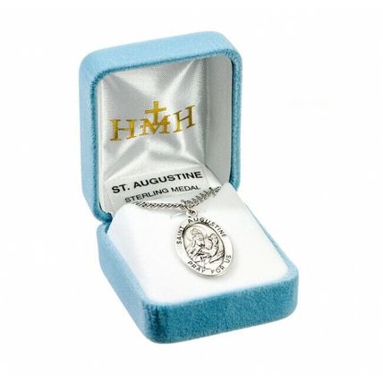 St. Augustine Sterling Silver Medal Necklace, 24 Inch Chain