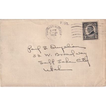United States 1924 Fortress Monroe VA-Salt Lake City Utah Cover written VGC