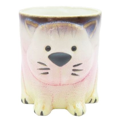 Cat Mug Pink Cream & Grey Ceramic 9.5 CM Microwave & Dishwasher Safe Feline Gift