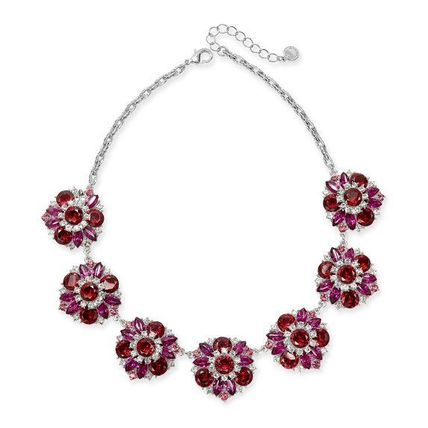 Charter Club Frontal Necklace Rhodium Plate Red Pink Flame Crystal Clusters 16 2