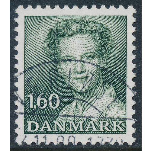 Denmark AFA 756/Scott 701, 1.60kr olive green Queen Margrethe II, XF used stamp