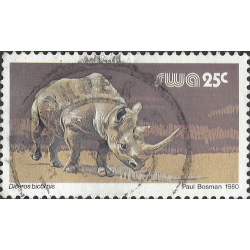 SOUTH WEST AFRICA, MAMMAL, Black Rhinoceros, brown 1980, 25c