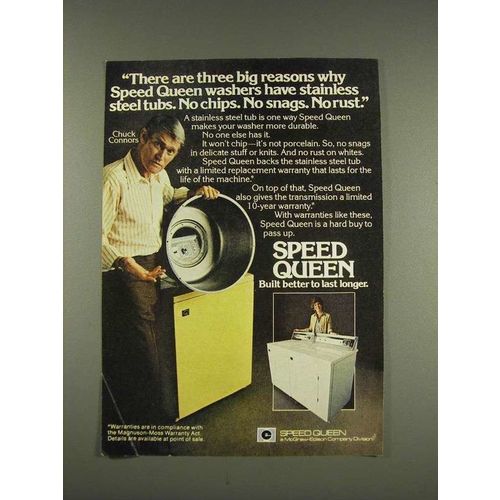 1976 Speed Queen Washer & Dryer Ad - Chuck Connors