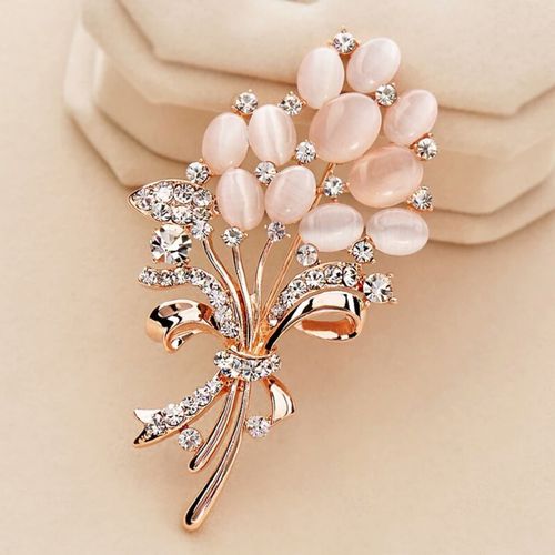 Opal & Rinestone Flower Brooch Pin