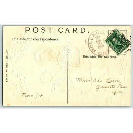 1907 Valentine’s Day Cute Young Boy & Girl Embossed Postcard (A12)