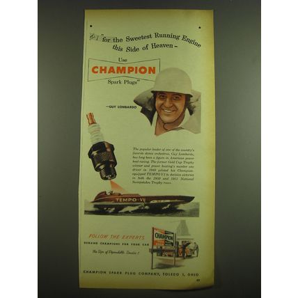 1952 Champion Spark Plugs Advertisement - Guy Lombardo