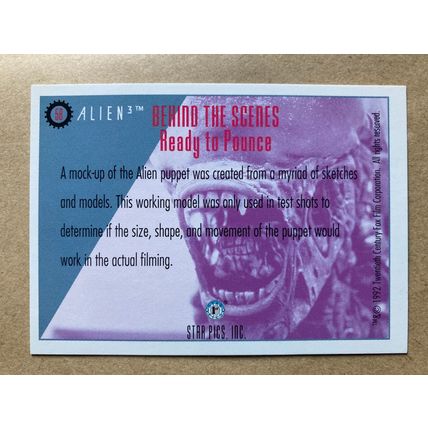 Alien3 Base trading card # 58 Ready to Pounce (A) 1992 Star Pics Dark Horse