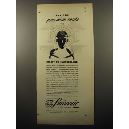 1950 Swissair Airline Ad - Fly the precision route direct to Switzerland