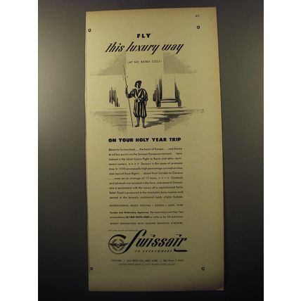 1950 Swissair Airline Ad - Fly this luxury way (at no extra cost)