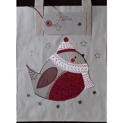Hand decorated . Brown paper carrier bags Christmas gift bags # robin